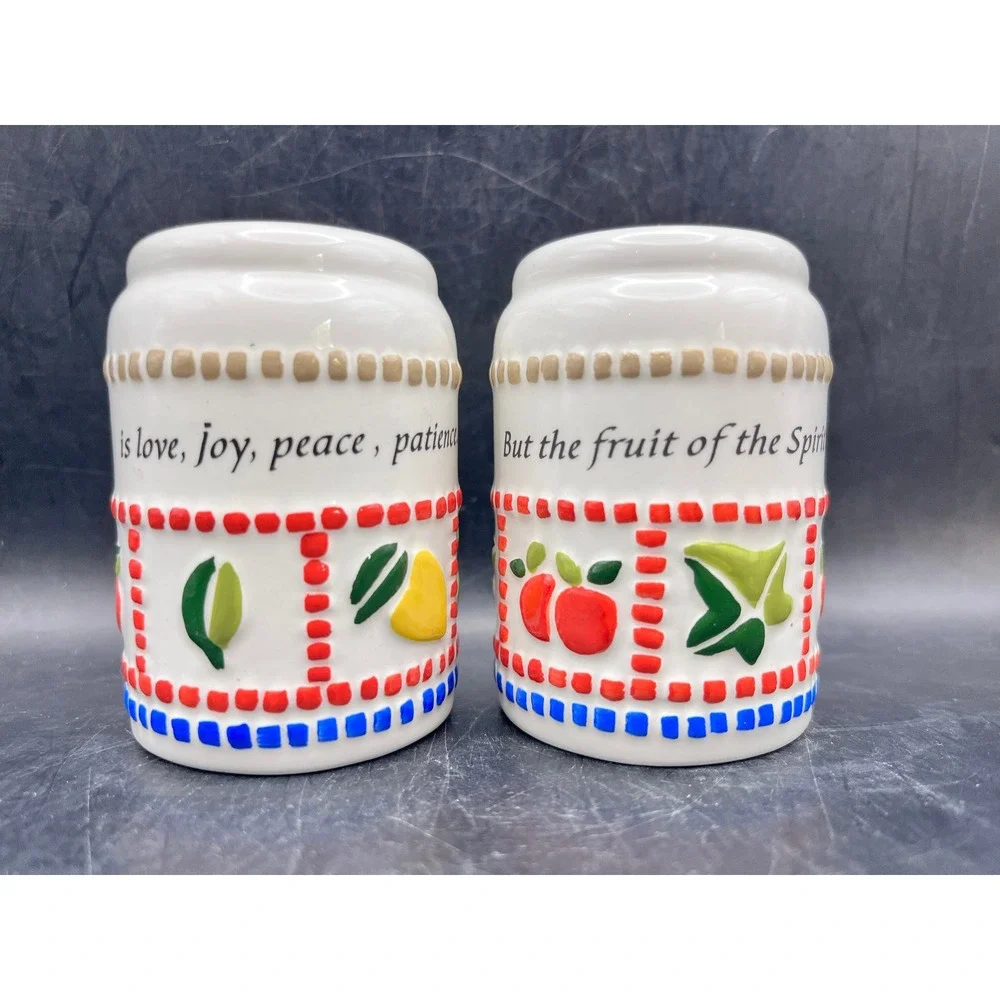 Vtg Fruit‎ Of The Spirit Salt & Pepper Shakers Farmhouse Cottagecore Religious